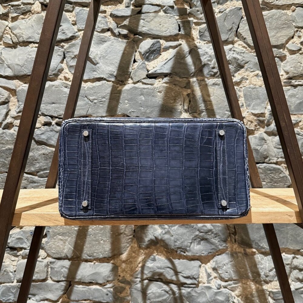 Hermès 2010 Brighton Blue Shiny Porosus Crocodile Birkin 35 Bag - Picture 11 of 16